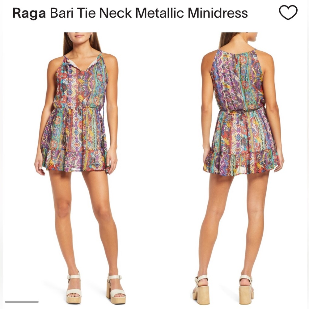 Raga Bari Tie Neck Metallic Minidress - Small